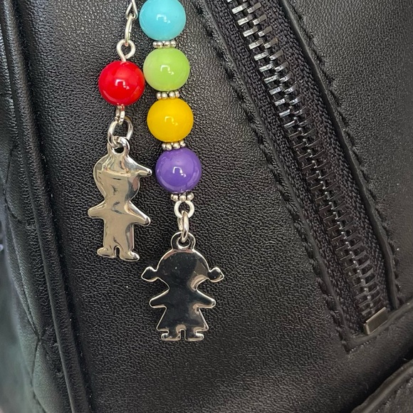 Colorful Beaded Bag Charm with Boy and Girl Pendants - Picture 5 of 6